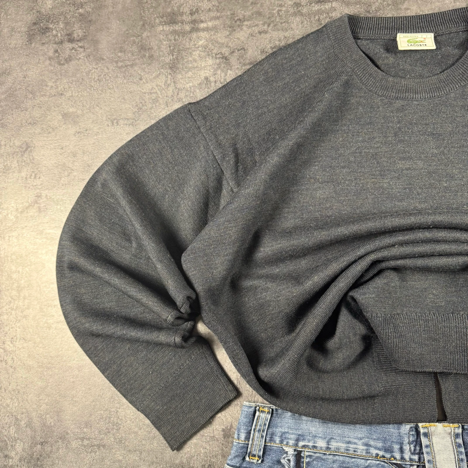 Lacoste Crewneck Sweater Grey Premium Vintage 90's Archive Tactical Made in Spain Wool Knit Jumper – photo 2